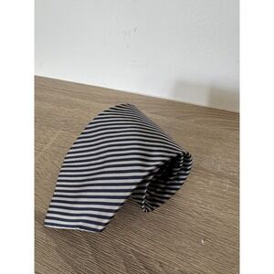 Prada Vintage Silk Tie Navy Blue Silver Striped Made in Italy Mens Necktie